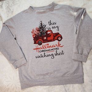 Hallmark Christmas Movies Watching Longsleeve Shirt Grey Womens Medium Crew Neck